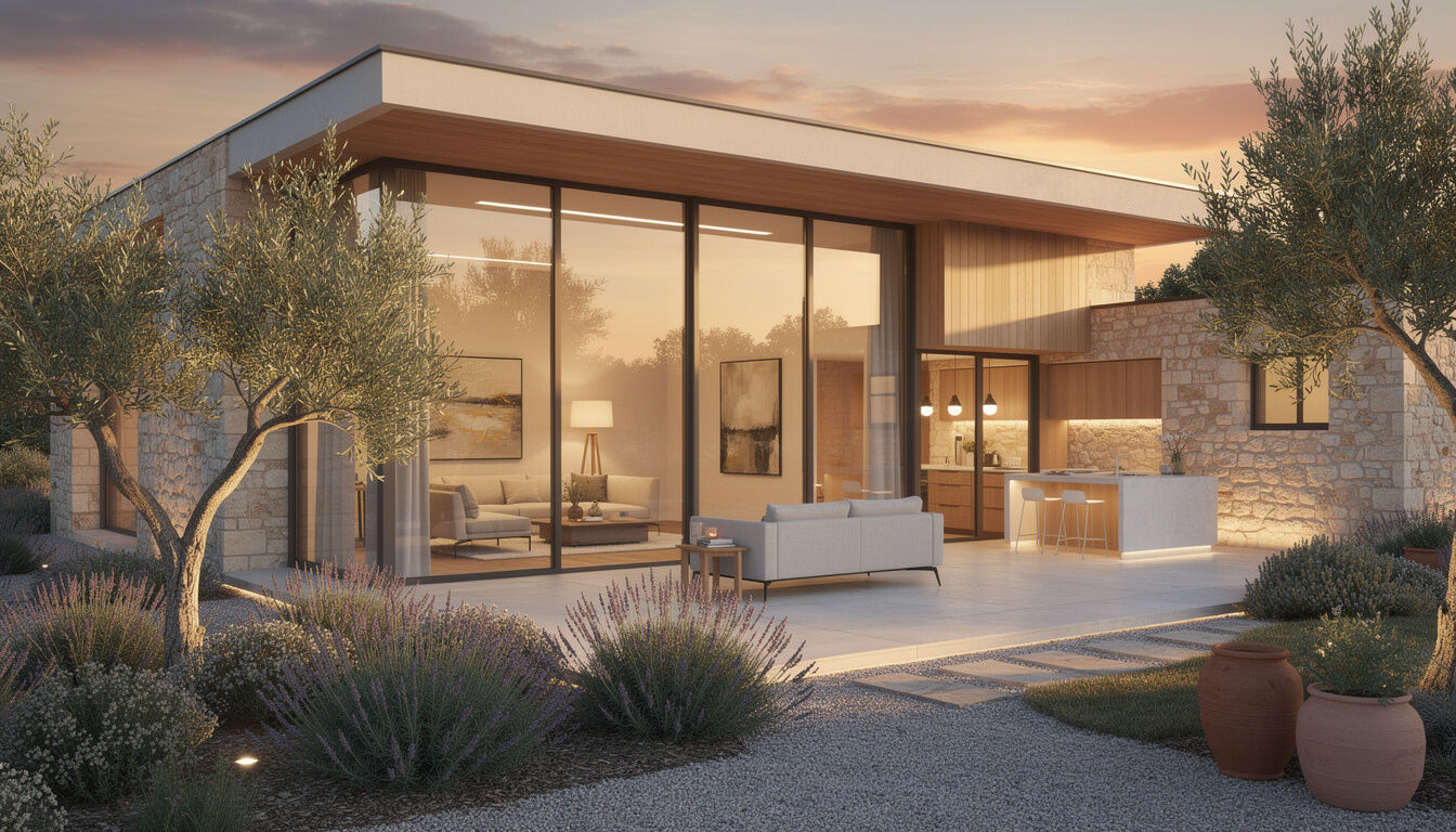 Découvrez notre maison en pierre moderne alliant élégance et robustesse, où le charme traditionnel rencontre un design contemporain pour un habitat durable et raffiné.